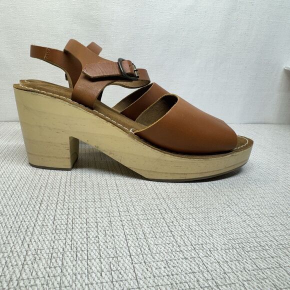 URBAN OUTFITTERS Tan Leather Wooden Platform Heel Rita Boho Clogs‎ 9 NWOB - Picture 11 of 13